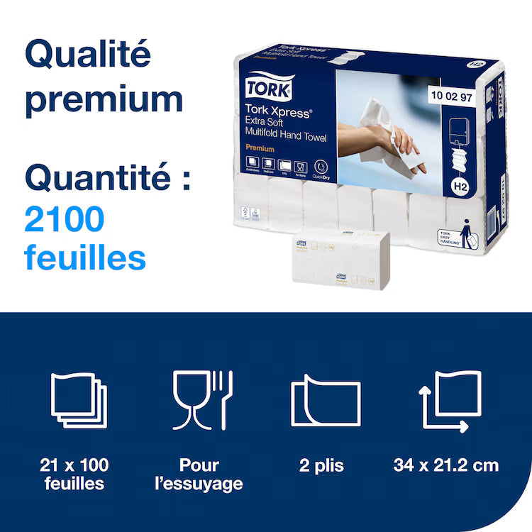 Essuie-mains WC Tork Xpress H2 2 plis 2100 pcs