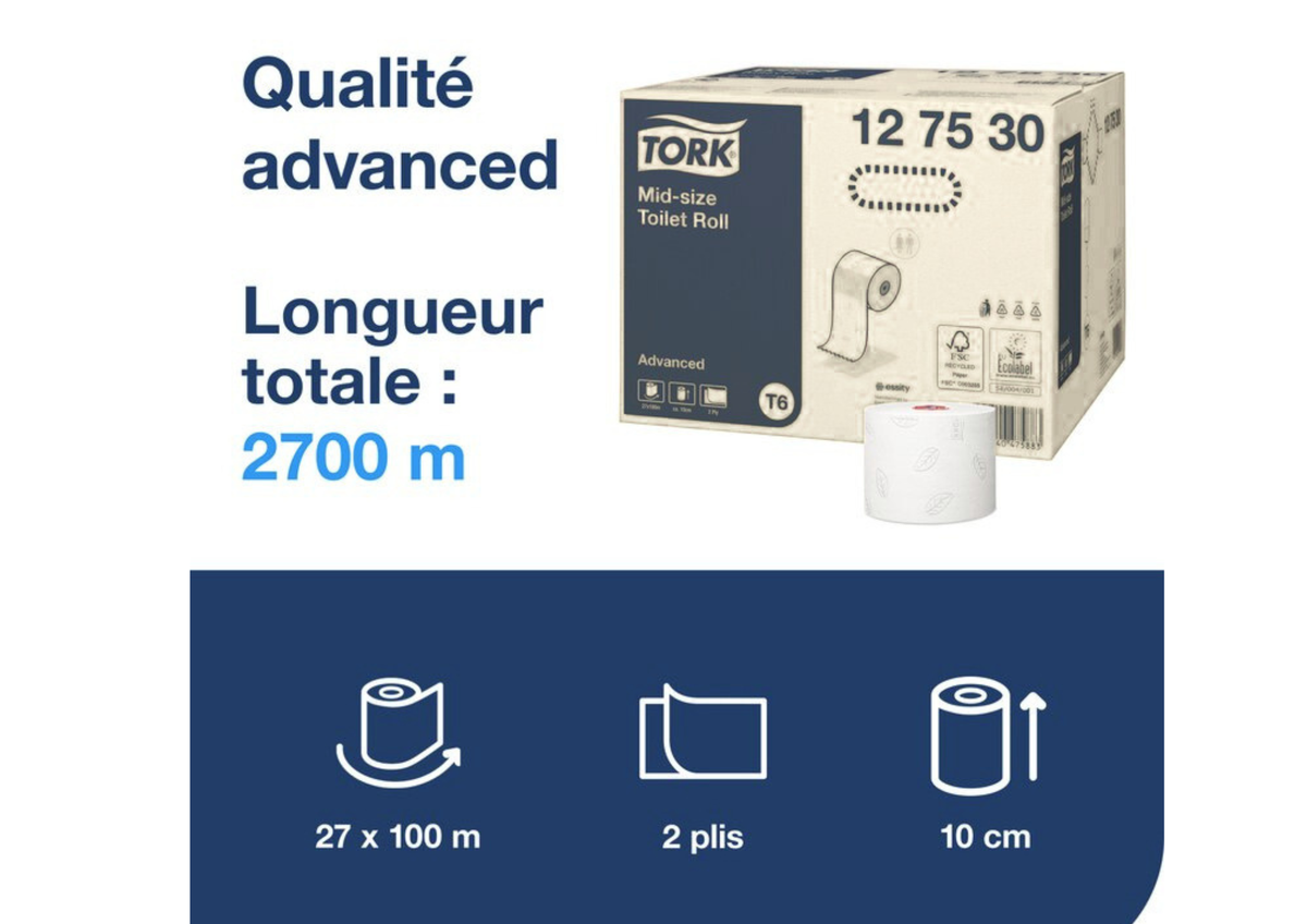 Papier WC Tork Compact Roll T6 2 plis 27rlx x 100m