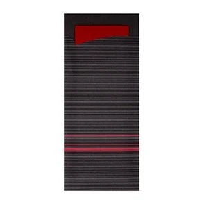 Pochette à couvert & serviette couleurs rouge et noire (100pcs)