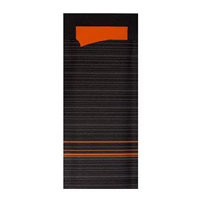 Pochette à couvert & serviette couleurs orange et noire (100pcs)